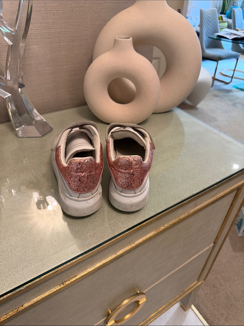 Alexander McQueen White Sneakers with Pink Glitter Heel